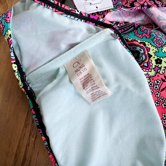 NWT OP Bikini Handkerchief Style Top Floral Paisley XL Bult In Bra - Picture 6 of 6